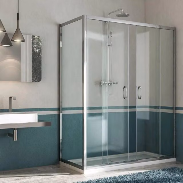 Box Doccia Angolare 90x160 cm 2 Ante Scorrevoli in Cristallo Trasparente 6mm H185 Fosterberg Kolding Duo