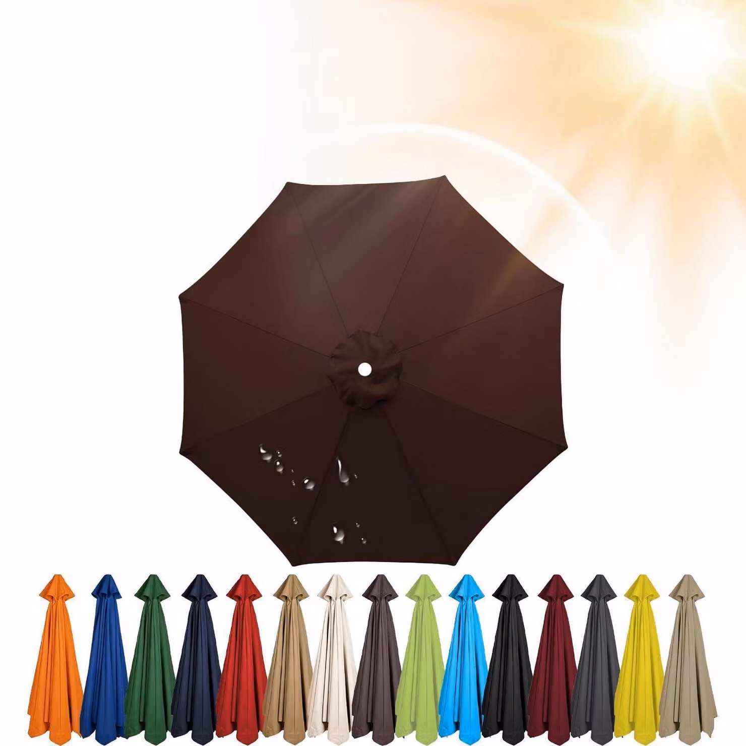 Copertura di ricambio per ombrellone, da 2 a 3,5 metri, con 6/8 stecche, protezione UV, colore marrone