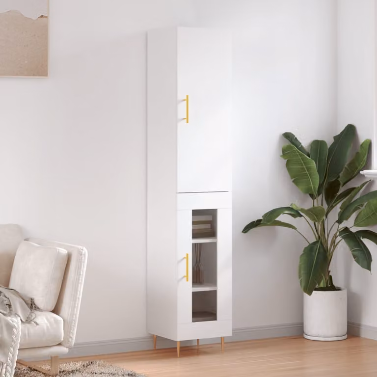 Credenza moderna bianca vidaXL con ante a battente e ripiani interni, sospesa, L/P/H: 34,5 x 34 x 180 cm