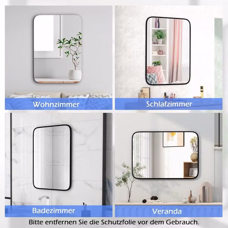Specchio da bagno 70 x 50 cm grande specchio cosmetico con pellicola infrangibile rettangolare