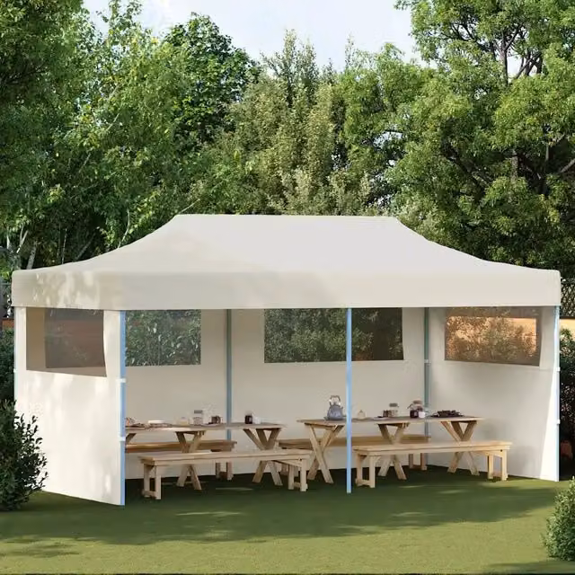 Tenda da giardino hip vidaXL beige con finestra in poliestere e acciaio