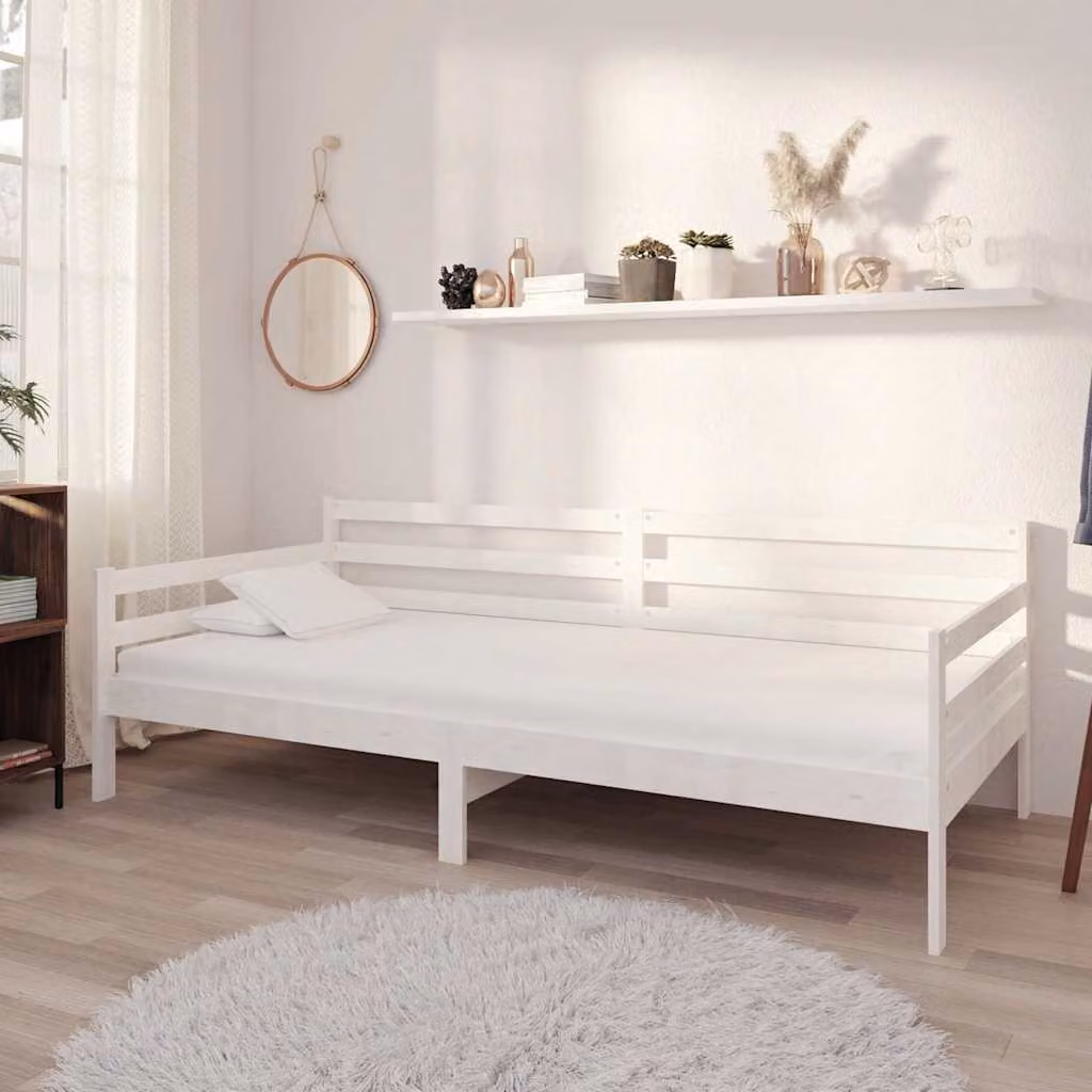 vidaXL Divano Letto in Legno di Pino con Materasso Bianco L/P/H: 204 x 90 x 70 cm