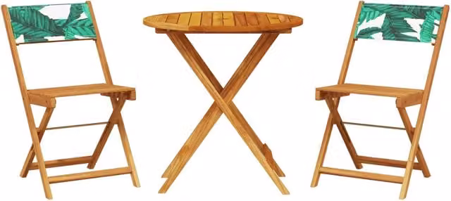 Set da Bistrot 3 pz | Set Salotto da Giardino Motivo Foglie in Tessuto e Legno Massello