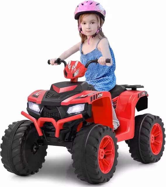 24V Quad Elettrico per Bambini, Macchina Elettrica Cavalcabile con Musica Radio Luci a LED, Avvio Lento, Velocità Fino a 5km/h, per Bambini 3-8 Anni (Rosso)