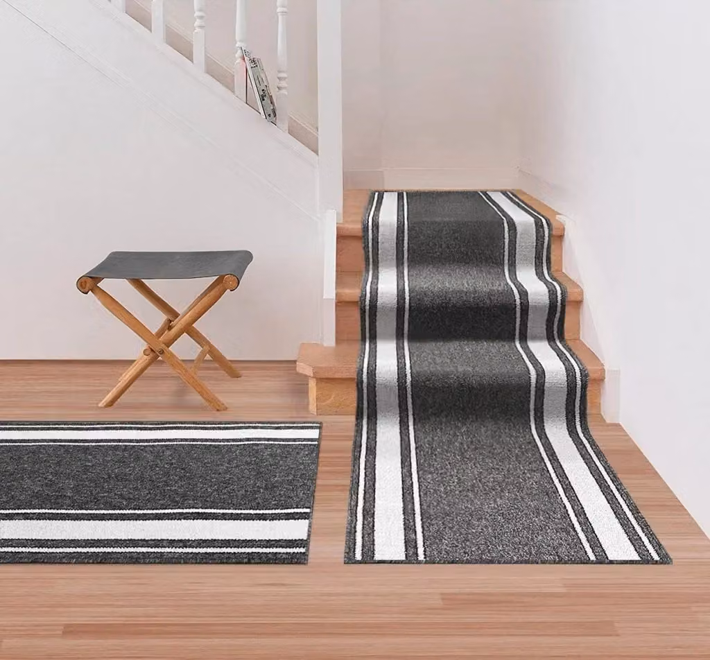 Passatoia per scale e ingresso EMMEVI, stile classico a righe, grigia, antiscivolo e lavabile, L: 67 cm x P: 900 cm – 2
