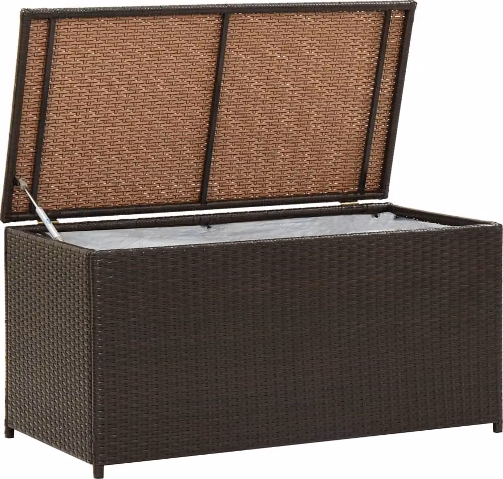Baule da Giardino in Polyrattan 100x50x50 cm Marrone