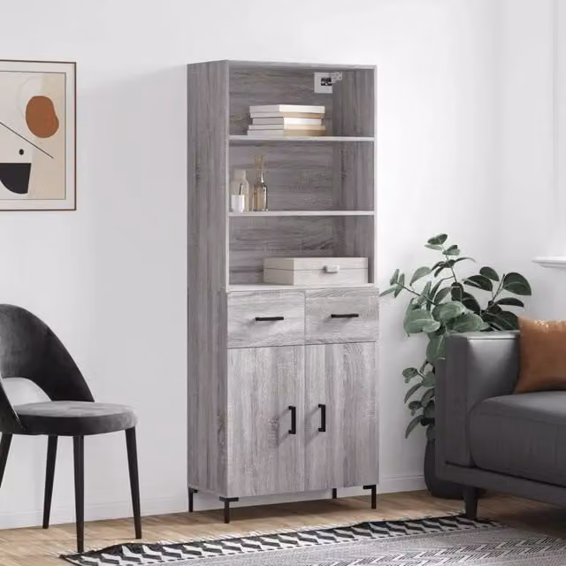 Credenza moderna vidaXL in legno e metallo grigio L: 69,5 cm, P: 34 cm, H: 180 cm – 1