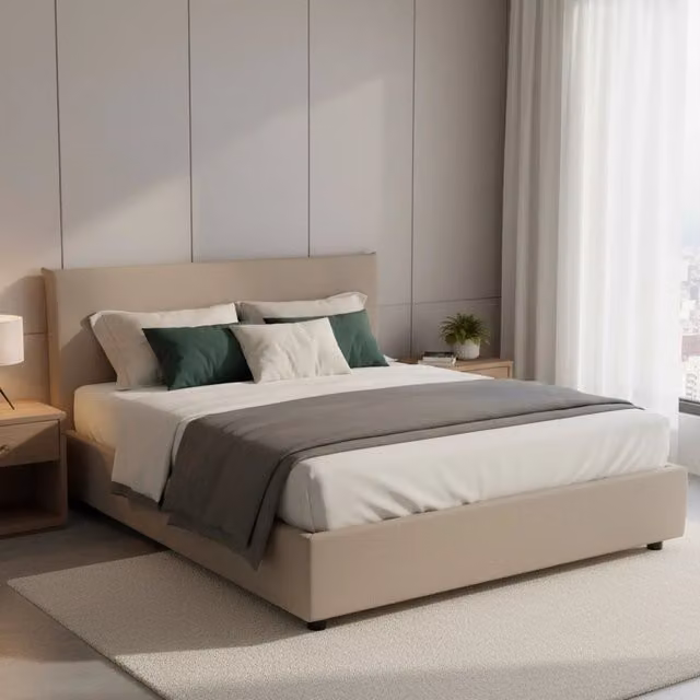 Letto matrimoniale contenitore Africa di Talamo Italia con rivestimento in ecopelle, colore beige, adatto per materasso 140x190 cm, H: 10d5f063-a6b4-40c3-82d4-d376ad5e66df cm, L: 155.0 cm, P: 205.0 cm – 1