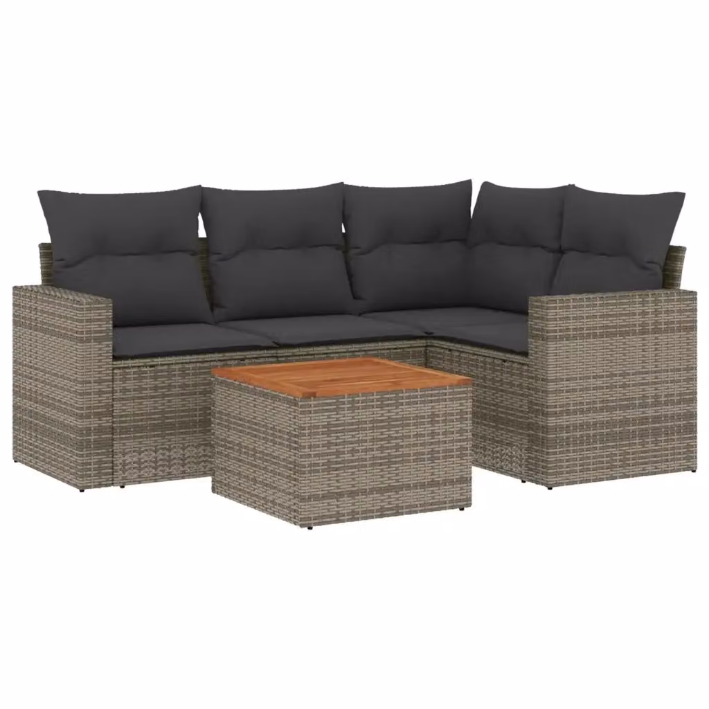 vidaXL Set Divano da Giardino a L 5 pz in Polyrattan Grigio con Cuscini e Tavolino – 2