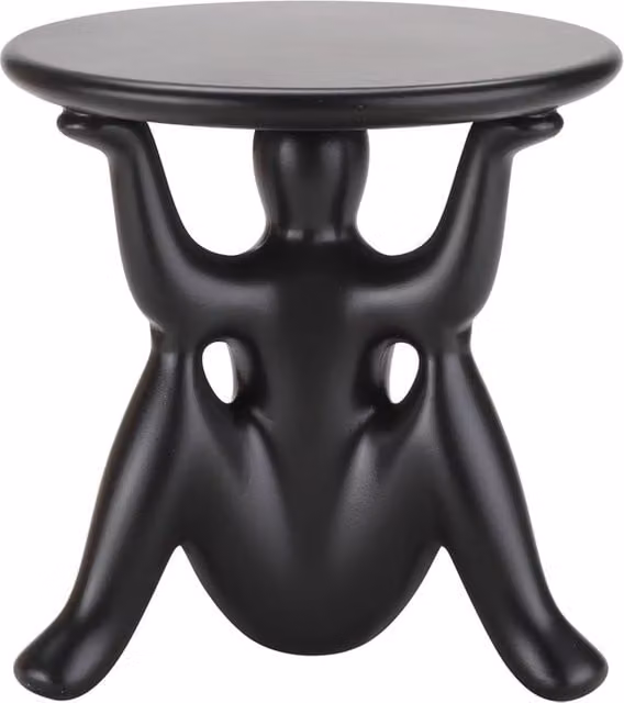 Tavolino rotondo moderno Qeeboo Helpyourself in polietilene nero opaco