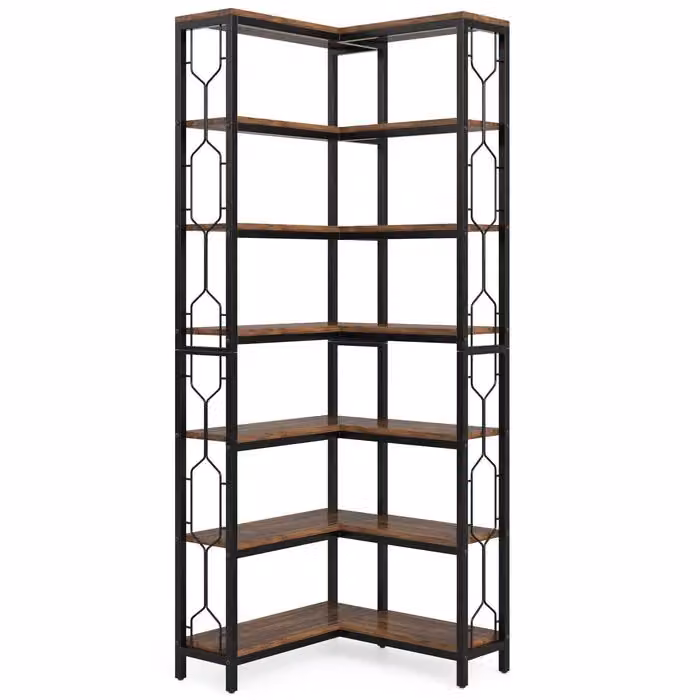 Libreria angolare Chicfurn in stile industrial con struttura in metallo e legno per soggiorno, nero e marrone, L: 107 cm, P: 29.5 cm, H: 27.5 cm – 2