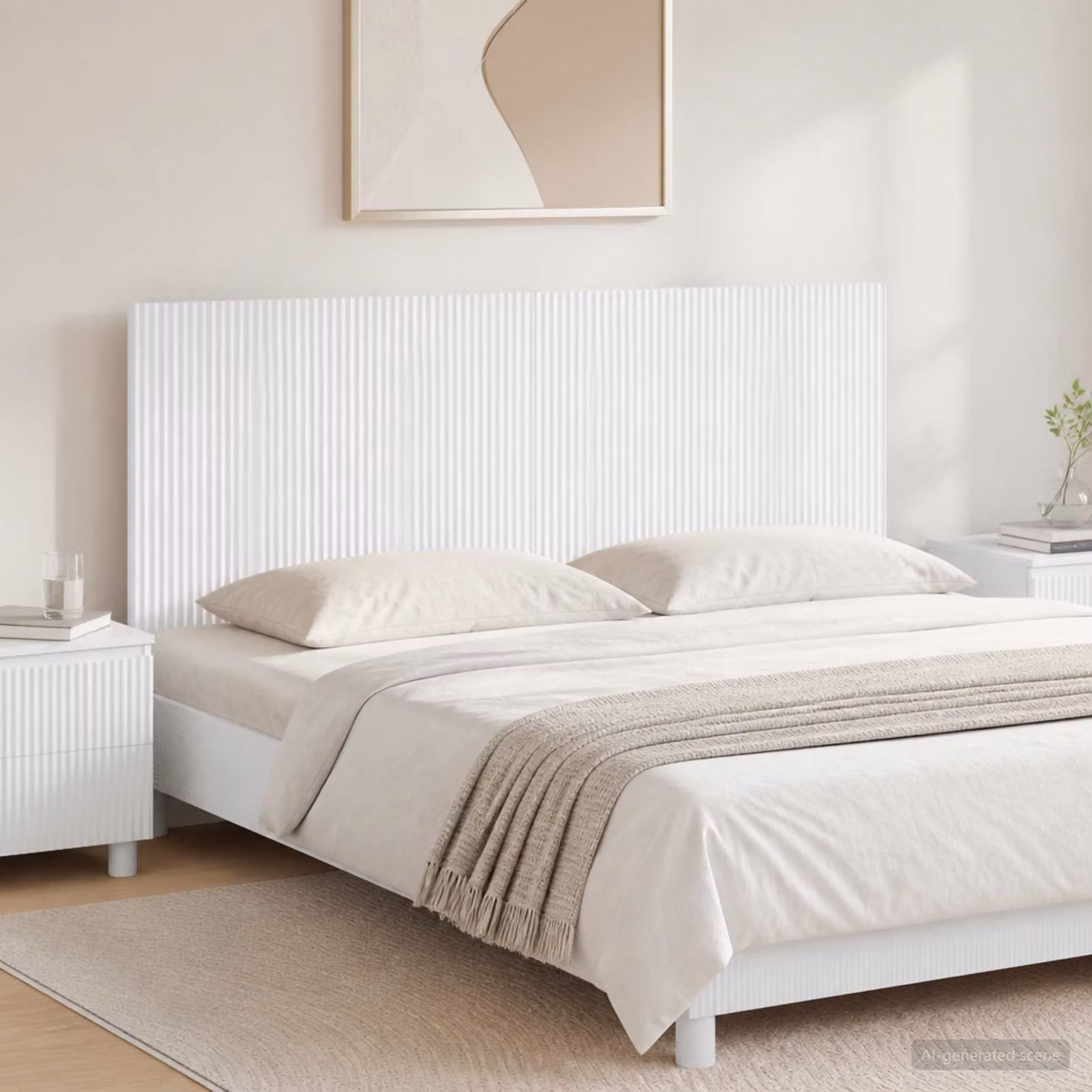 Testiera da muro vidaXL ARNHEM in legno ingegnerizzato bianco con ripiano integrato L: 140 cm, H: 50 cm, P: 3 cm