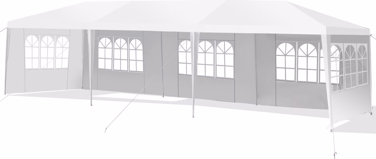COSTWAY 3x9m gazebo da giardino con 5 pareti laterali rimovibili protezione UV pieghevole bianco