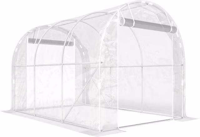 Outsunny Serra a Tunnel Trasparente con Porte Avvolgibili, Telaio in Acciaio Galvanizzato e Copertura in PE Anti-UV, L: 300 cm, P: 200 cm, H: 200 cm