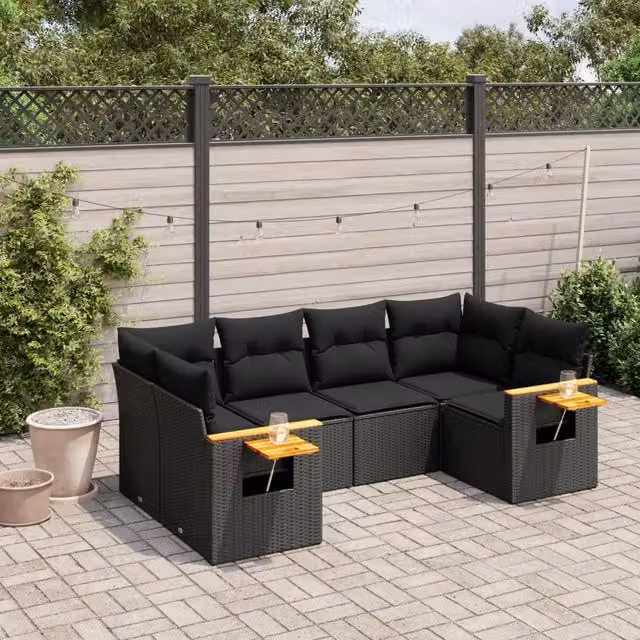 Set Divano da Giardino a L vidaXL in Polyrattan Nero con Cuscini e Tavolino da Esterno – 1