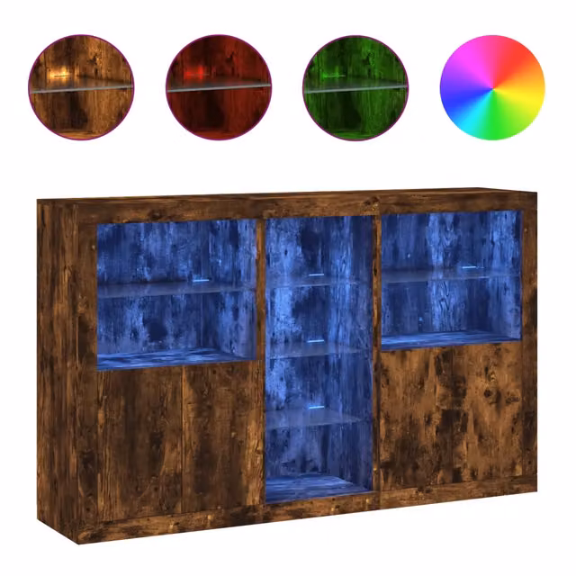 Credenza | Madia | Buffet da pranzo | Armadio da pranzo con Luci LED Rovere Fumo 162x37x100 cm