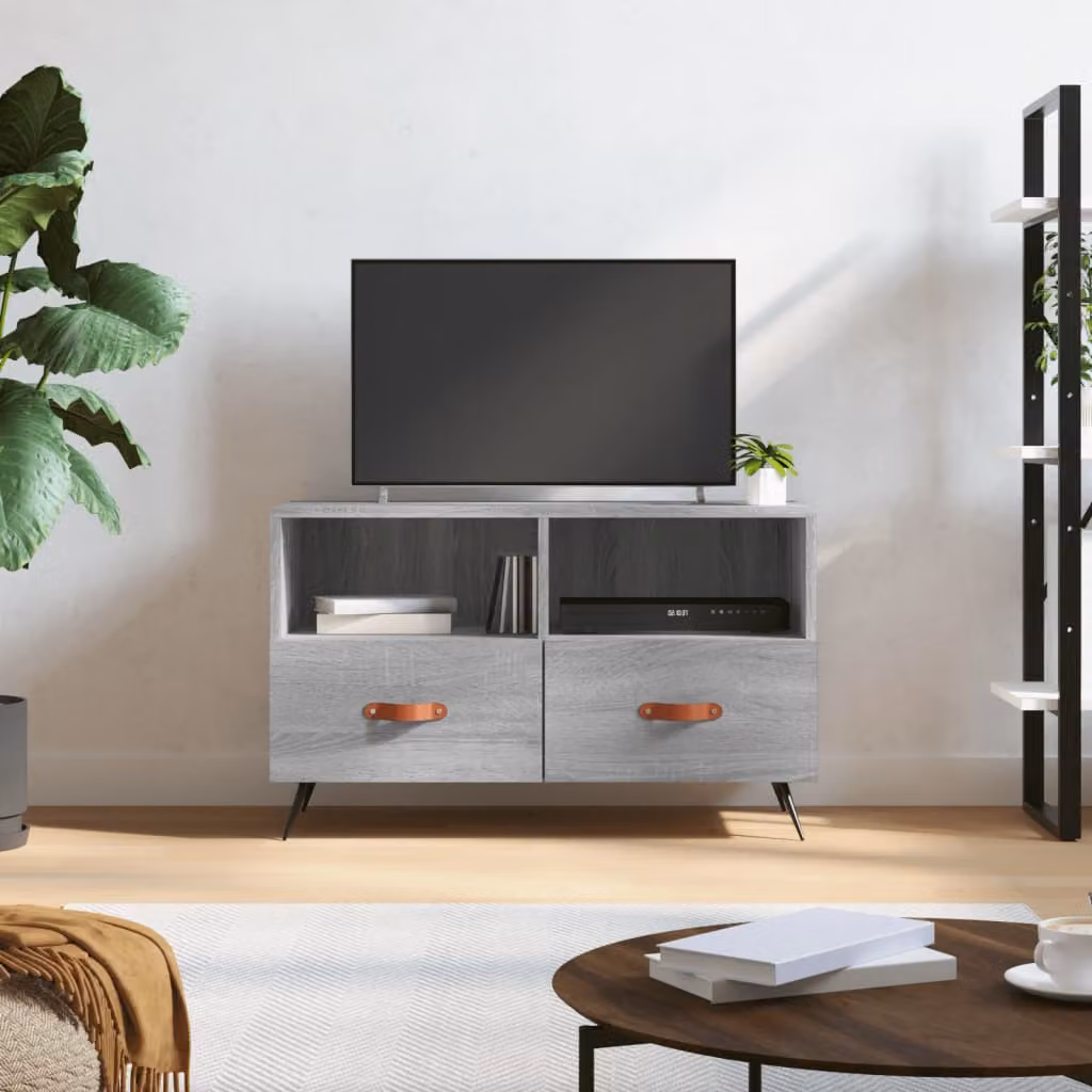 Mobile Porta TV Moderno vidaXL in Legno e Metallo, Grigio, L 80 cm x P 36 cm x H 50 cm