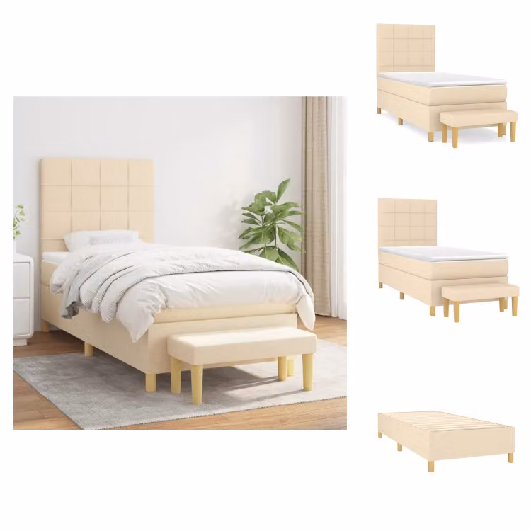 vidaXL Letto a molle con materasso crema 80x200 cm in tessuto - Letti & strutture letto