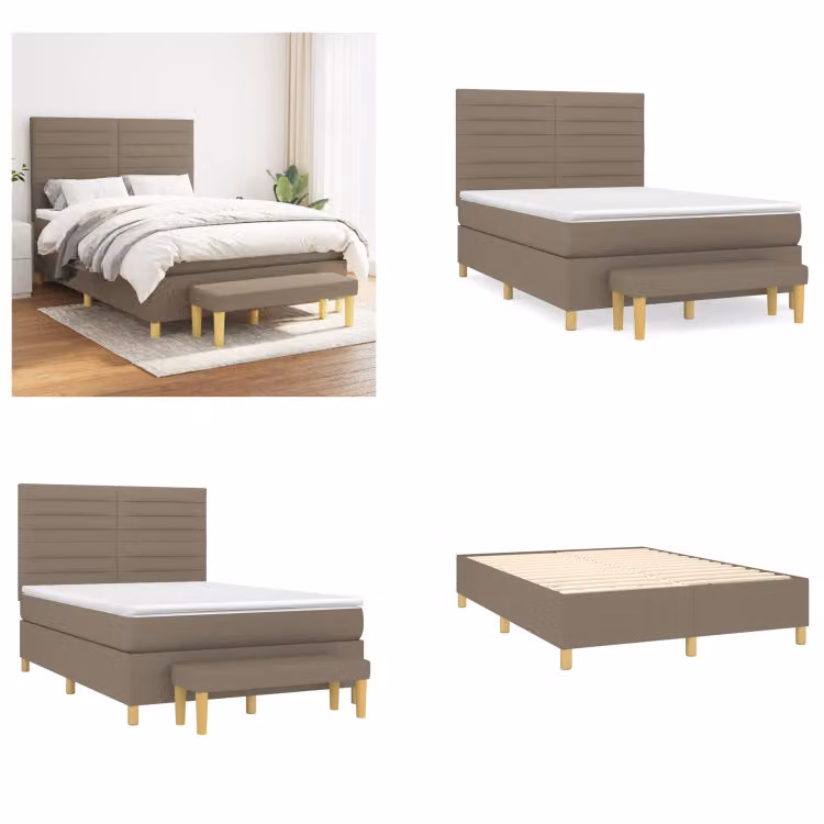 vidaXL Letto boxspring con materasso Taupe 140x190 cm in tessuto - Boxspring bed - Boxspringbetten - Bett - Schlafzimmermöbel