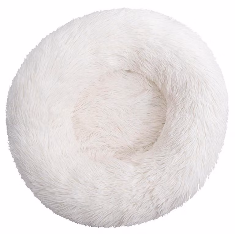 Cuccia rotonda in peluche a forma di ciambella, adatta a cani e gatti, lavabile, antiscivolo, diametro 40 cm, colore bianco