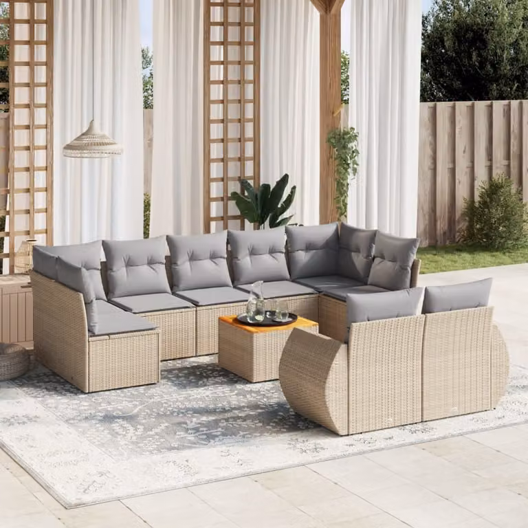 Maison Exclusive - Set Divano da Giardino 10 pz con Cuscini Beige in Polyrattan