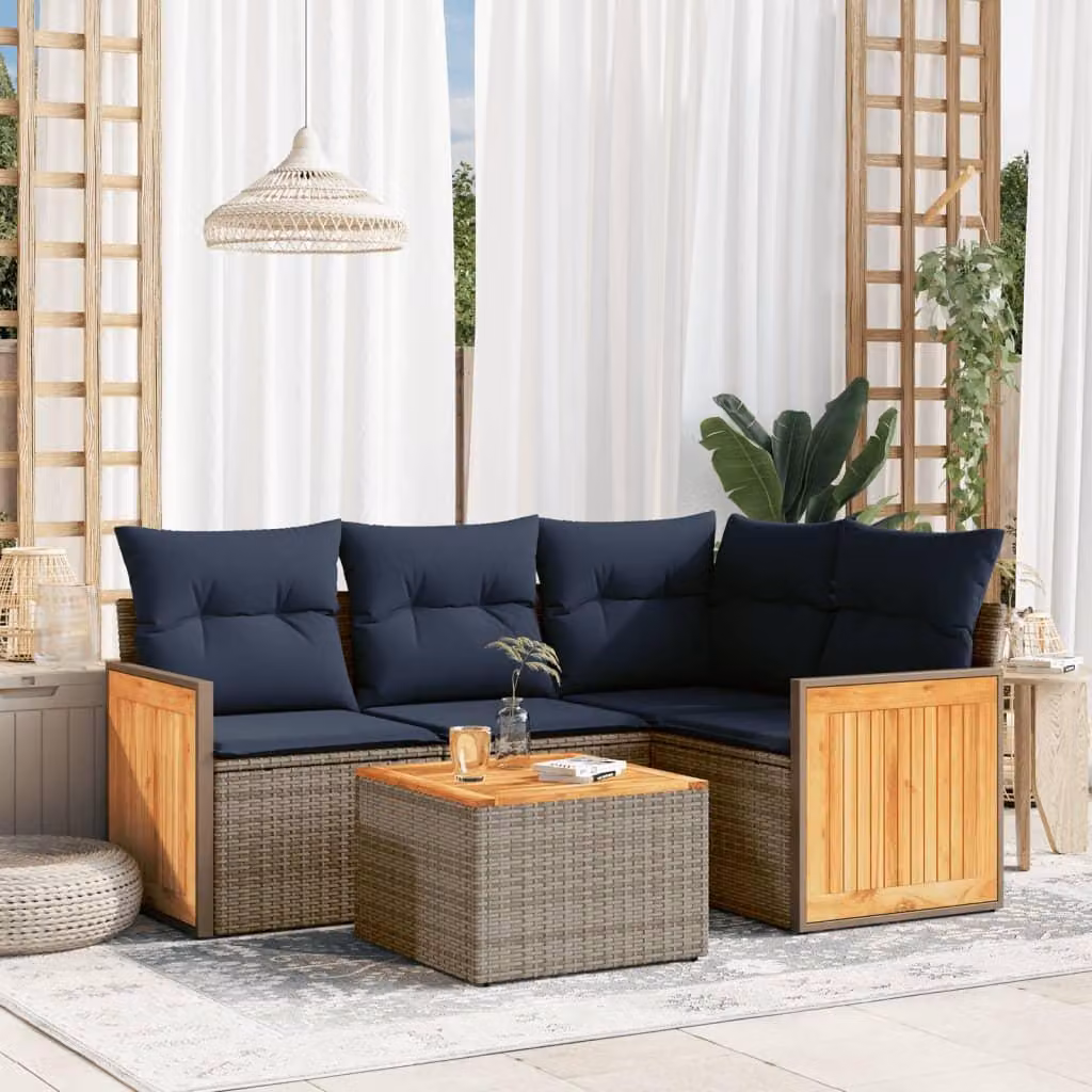 Maison Exclusive - Set di 5 divani da giardino con cuscini, grigio, polyrattan