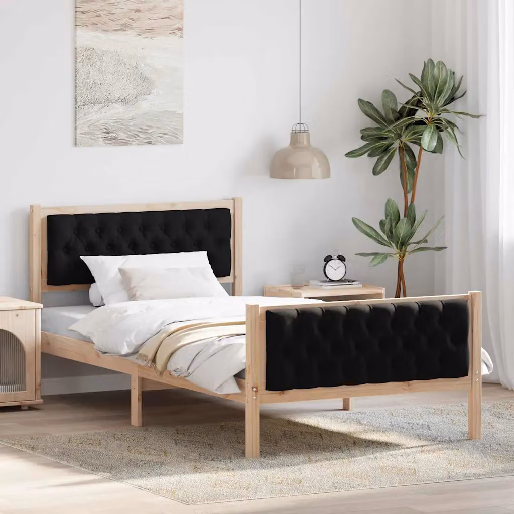 Struttura del letto vidaXL in pino massello nero 100 x 200 cm – 1