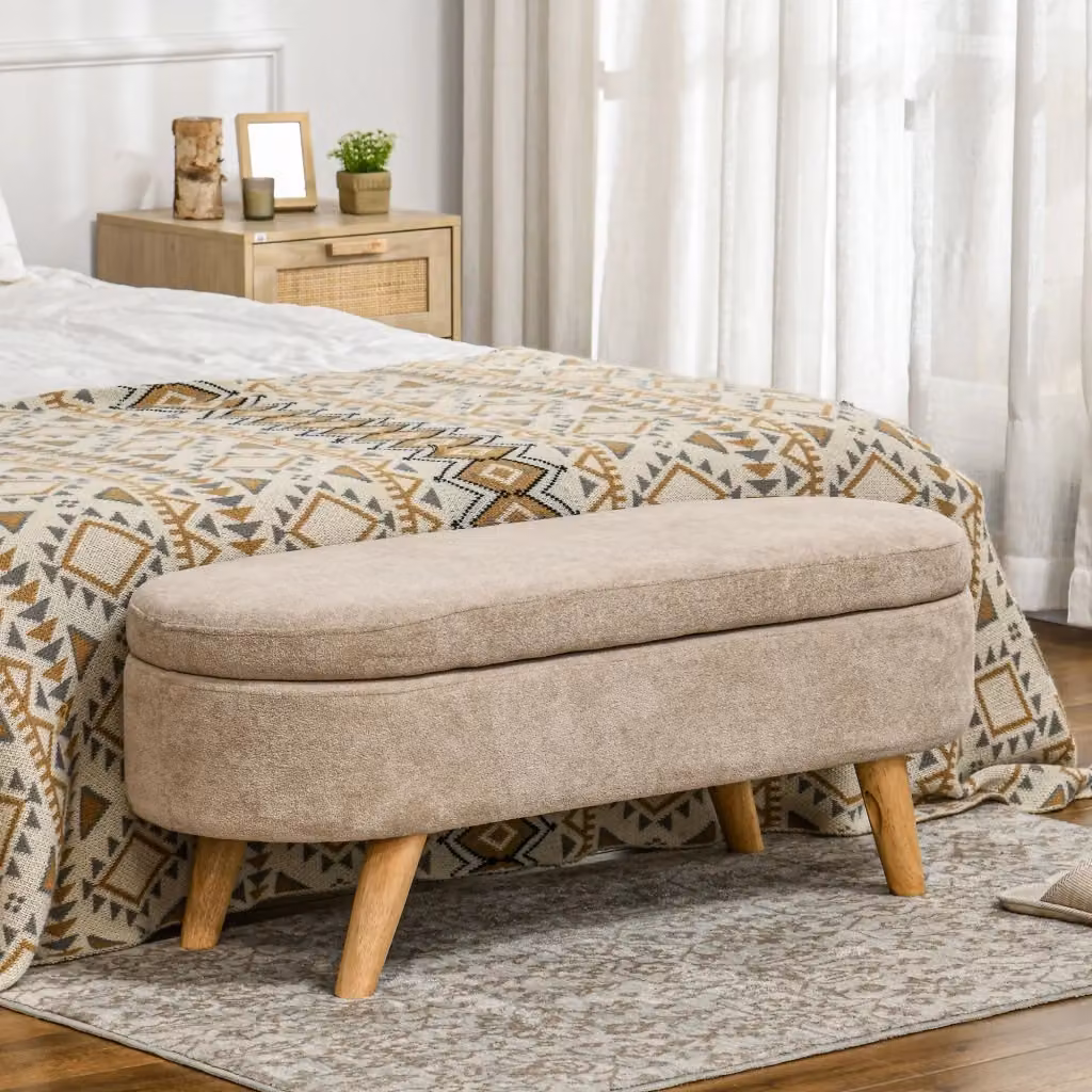 Panca fondo letto imbottita con vano contenitore GIORDANOSHOP beige L: 120 cm, P: 40 cm, H: 43 cm – 2