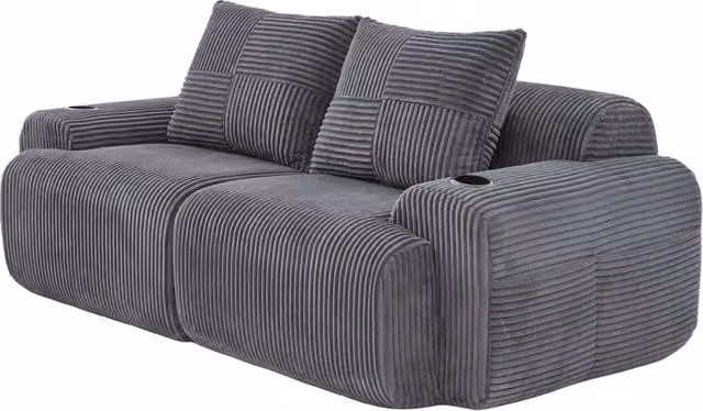 Divano modulare 2 posti 200x99x80 cm in velluto a coste con portabevande; grigio scuro