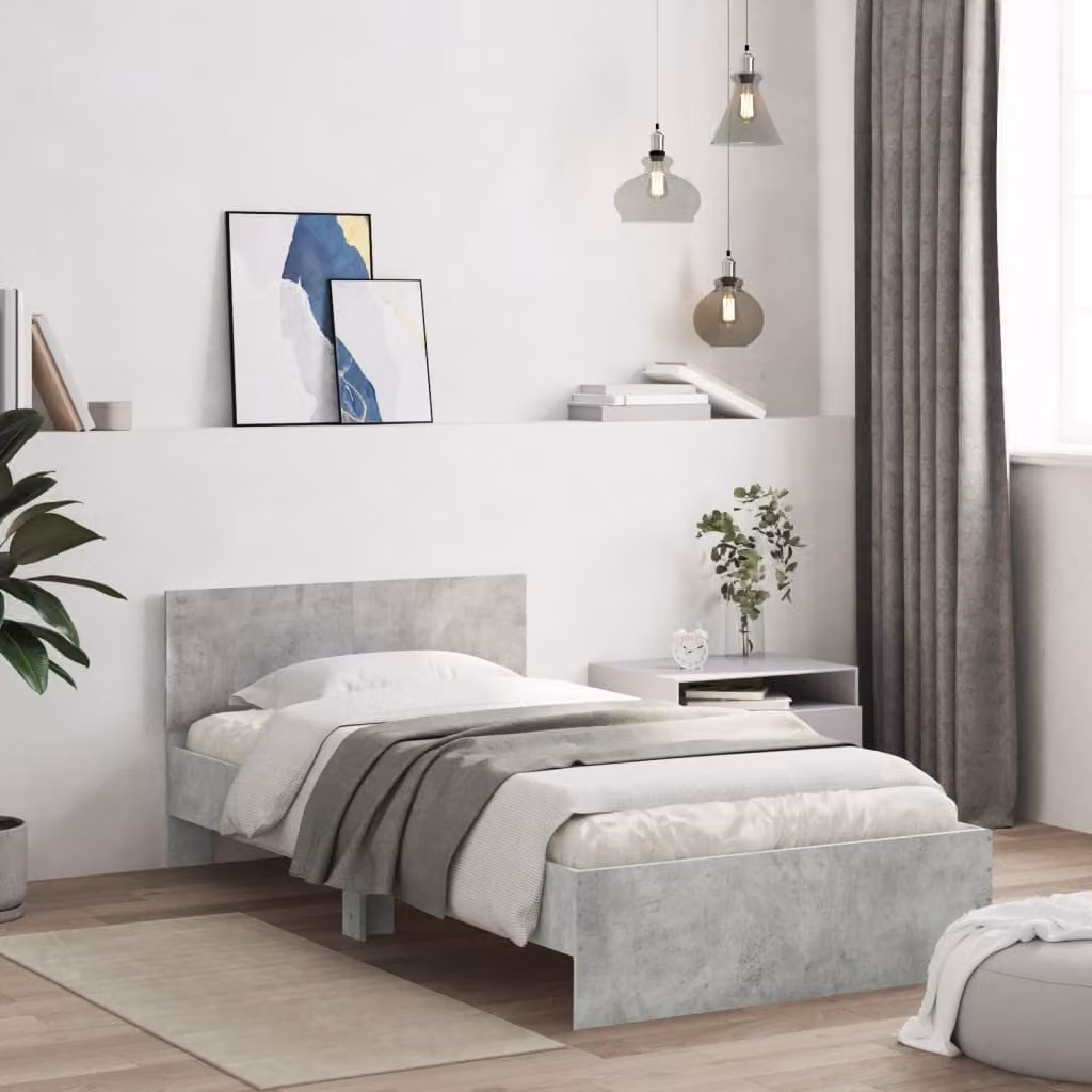 vidaXL Giroletto con Testiera in Legno Multistrato Grigio Cemento L/P/H: 200 x 100 x 70 cm