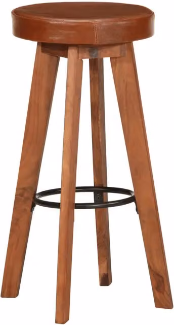 Set di 2 sgabelli da bar vidaXL in vera pelle marrone e legno massello di acacia in stile rustico