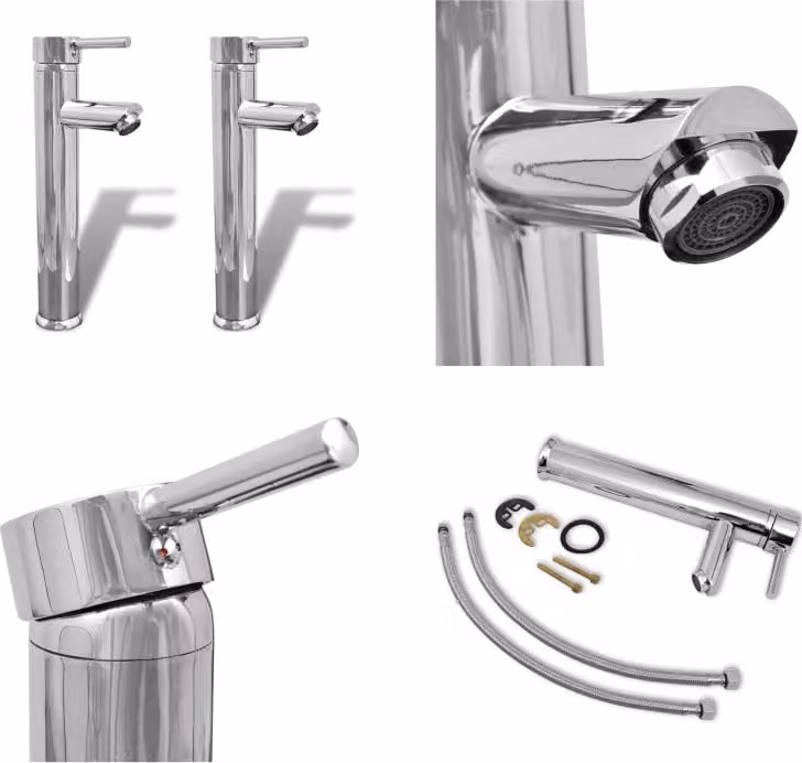 vidaXL Rubinetto da bagno Rubinetto miscelatore 2 pz. Cromo - Miscelatore bagno - Miscelatori bagno - Rubinetto lavabo - Rubinetti lavabo