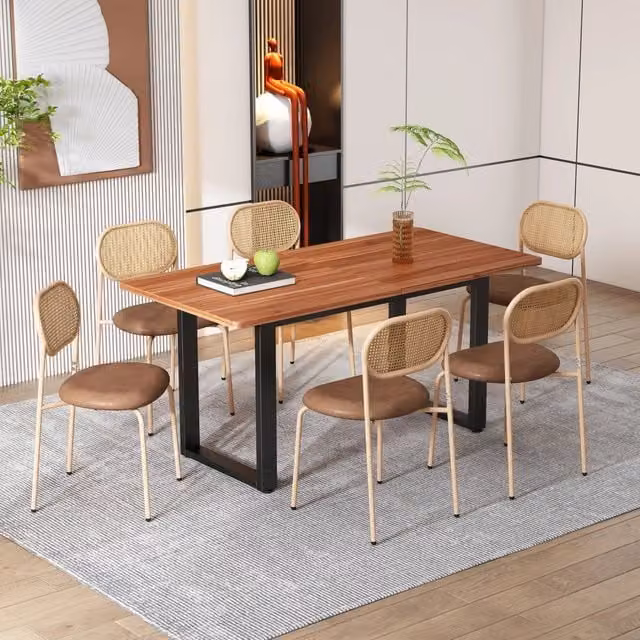 Set di 6 sedie da pranzo moderne - Zephmum- Gambe in metallo, design in rattan, colore marrone