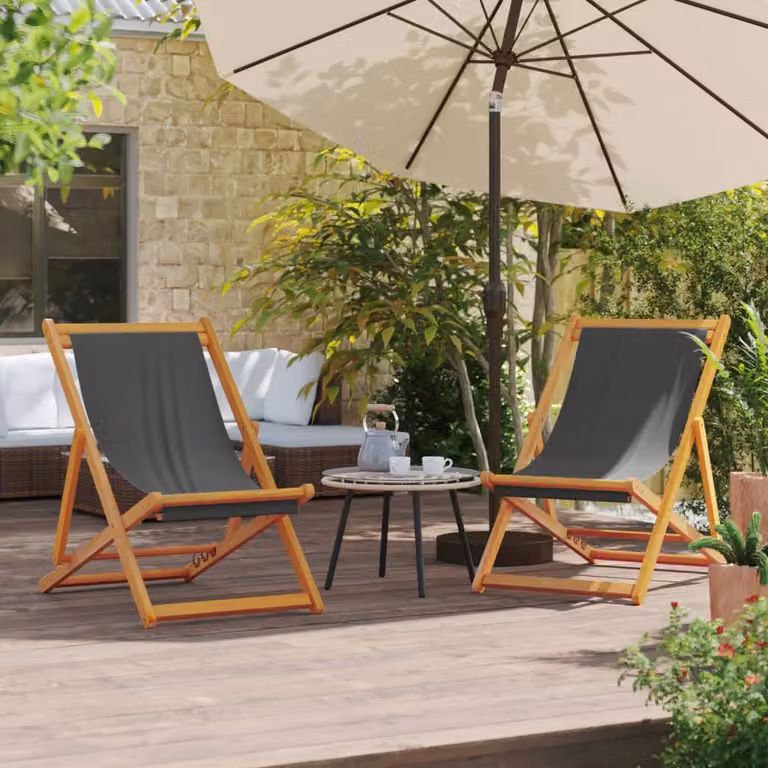 Set di 2 sedie pieghevoli da giardino vidaXL in legno trattato e tessuto grigio resistente ai raggi UV