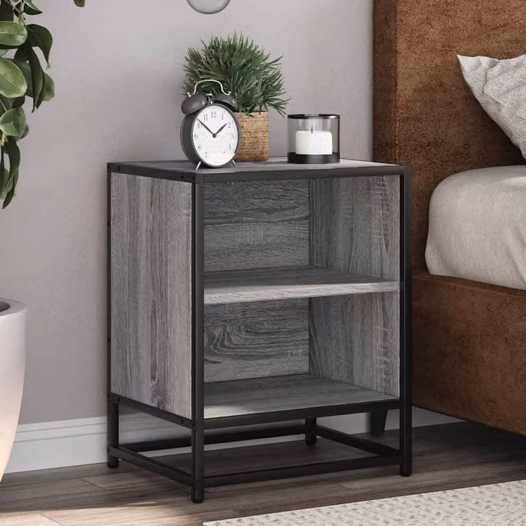 Set di 2 comodini sospesi vidaXL in stile moderno, colore grigio, realizzati in legno e metallo, L 40 cm x P 31 cm x H 50 cm