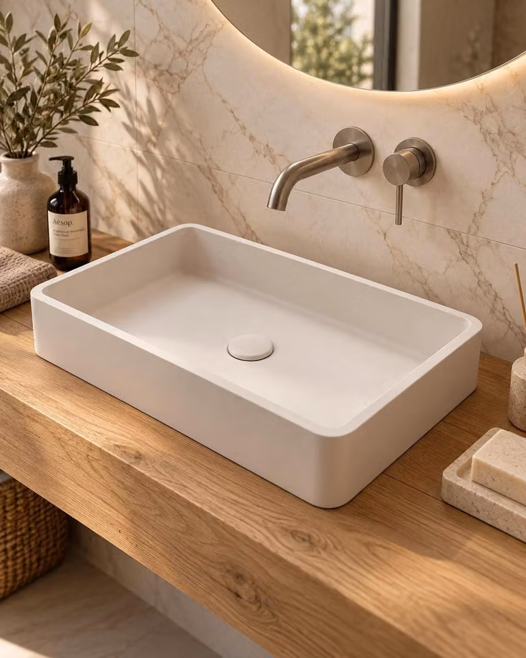 Lavabo 50x32 rettangolare da appoggio in cemento bianco opaco Capri