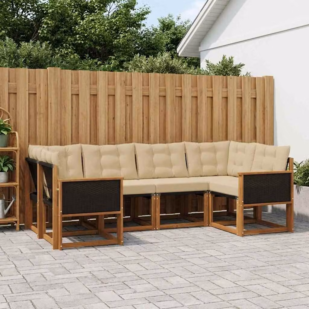 Set di divani da esterno vidaXL 6 pz in legno di acacia con sedute in textilene beige e marrone