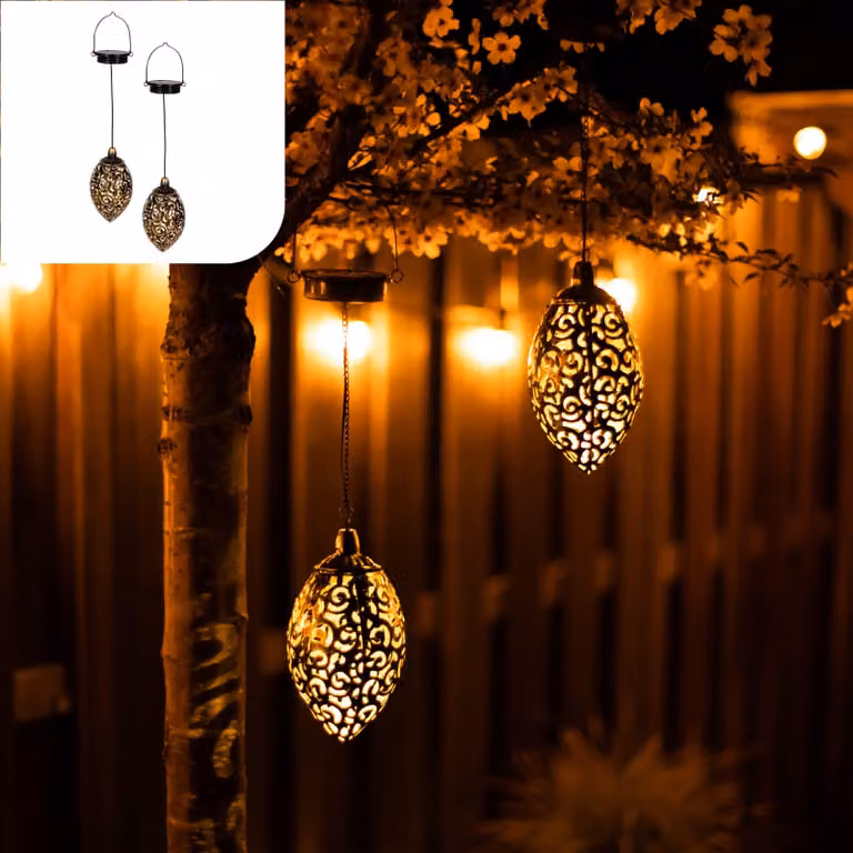 Lampada a sospensione solare, set da 2, metallo, LED, 52,5 cm