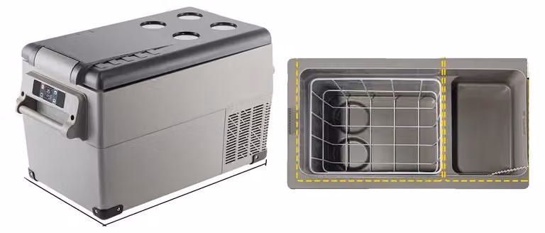 Frigorifero portatile per auto, sistema di raffreddamento a compressore, diverse opzioni di alimentazione, capacità 35 litri
