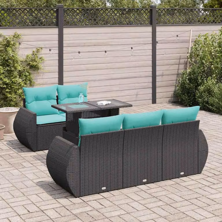 Maison Exclusive - Set Divano da Giardino 6 pz con Cuscini Nero Polyrattan Acacia