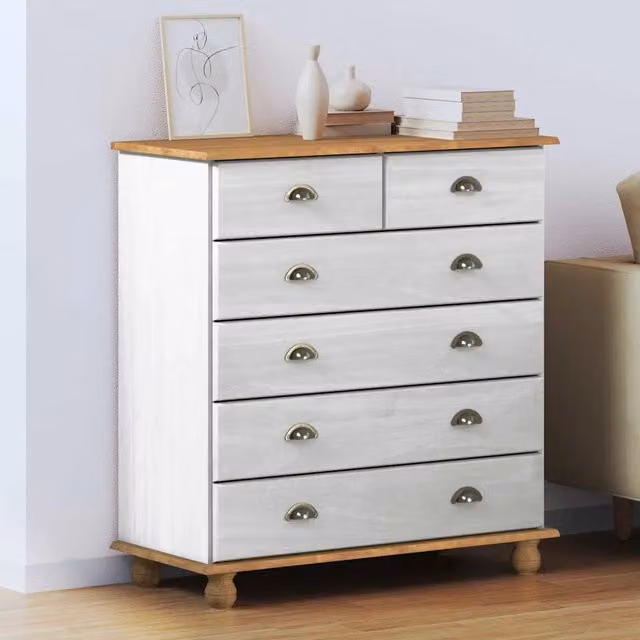 Cassettiera moderna vidaXL in legno di pino bianco L 91 cm x P 40 cm x H 95,5 cm