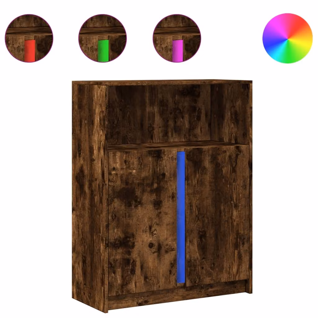 Credenza con LED Rovere Fumo 77x34x100 cm in Legno Multistrato