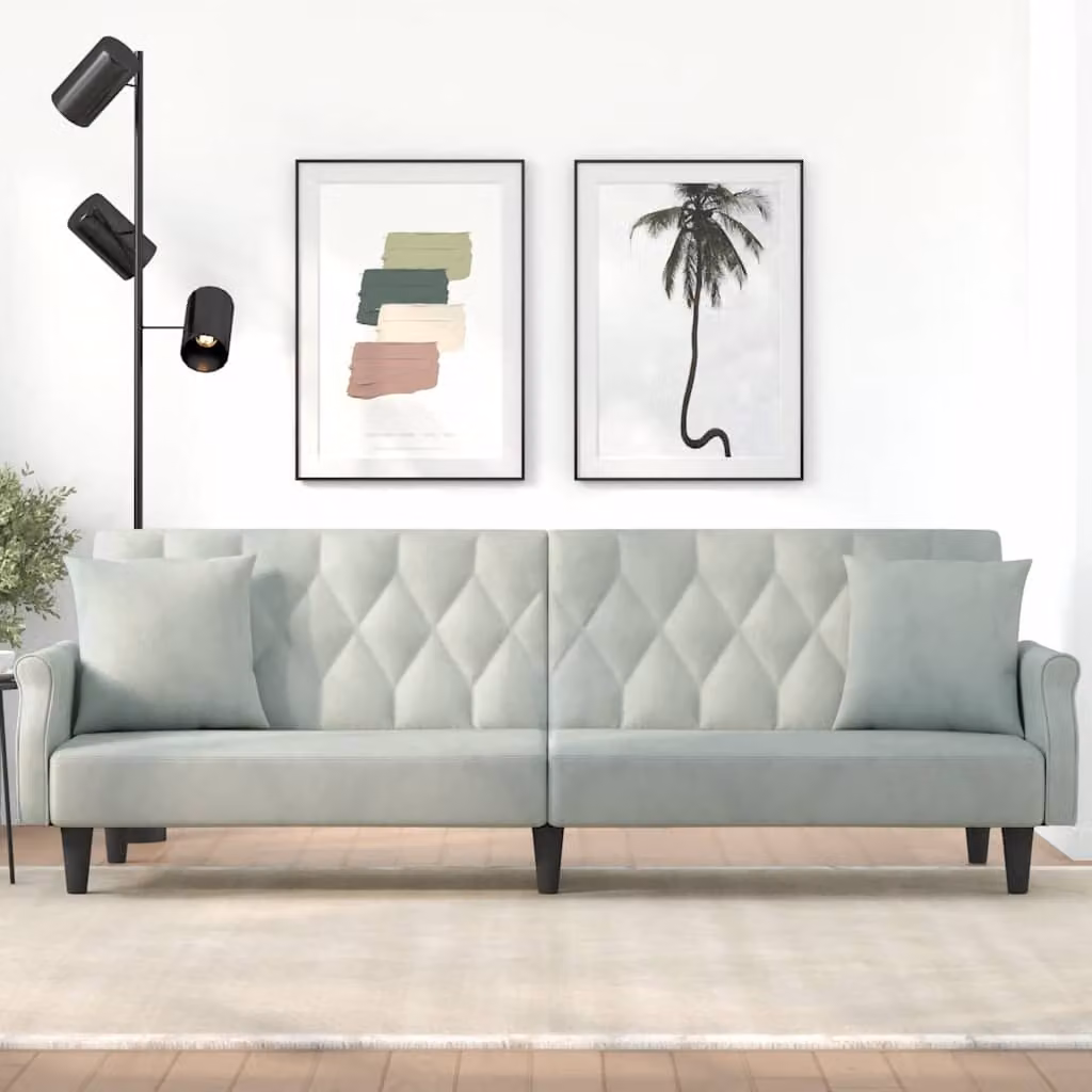 vidaXL Divano Letto Moderno in Velluto Grigio con Braccioli e Struttura in Legno
