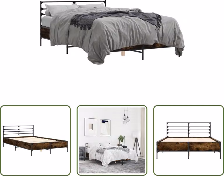 The Living Store Struttura letto in rovere fumé 140x200 cm Materiale a base di legno e metallo