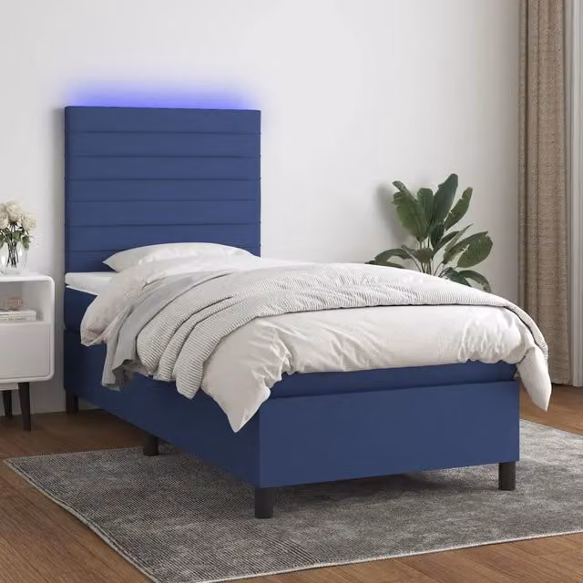 Letto a molle con materasso vidaXL in tessuto blu e bianco con illuminazione LED sottostante e porta USB L/P/H: 100 x 200 x 203 cm – 1