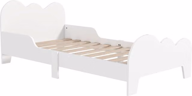 Letto Montessori AIYAPLAY per bambini 3-8 anni in legno con sponde anti-caduta a forma di nuvola, Bianco, L: 143.5 cm, P: 74.5 cm