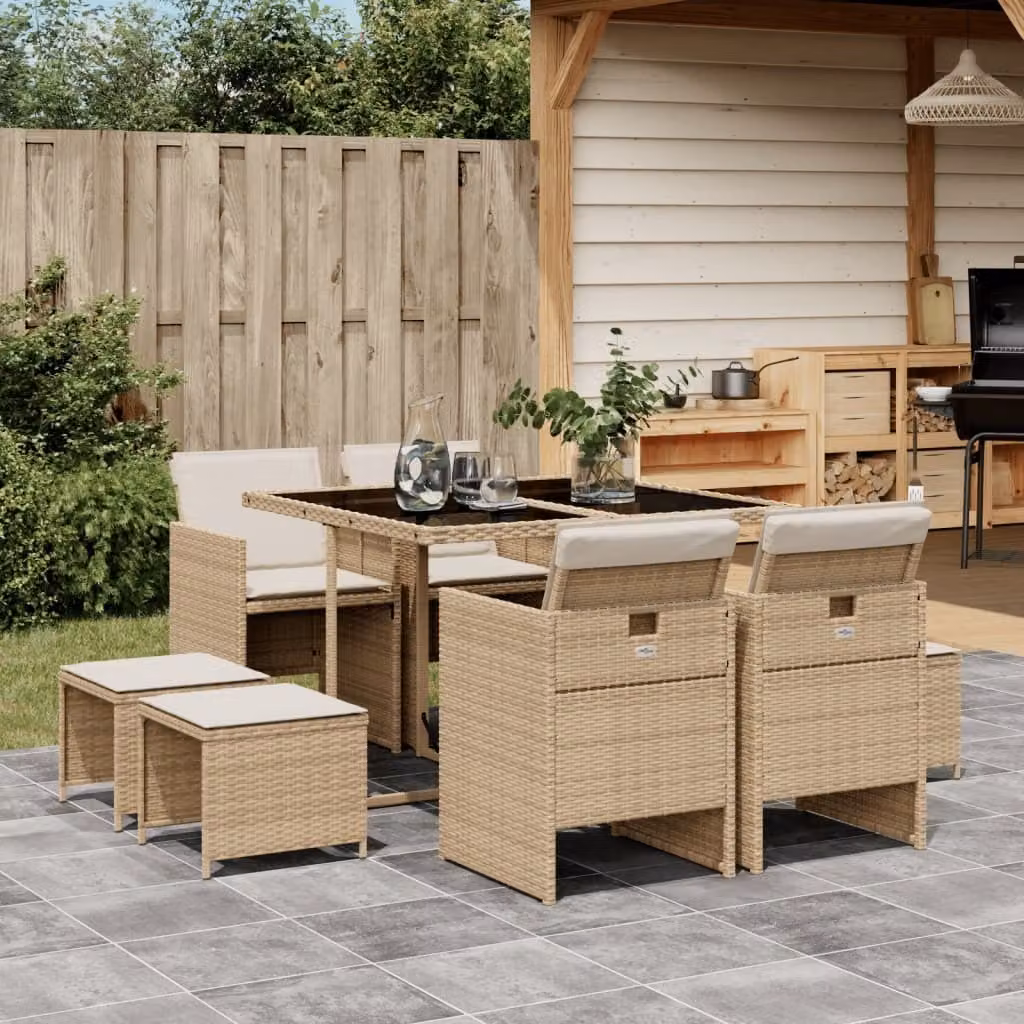 Maison Exclusive - Set da Pranzo da Giardino 9 pz con Cuscini Beige in Polyrattan