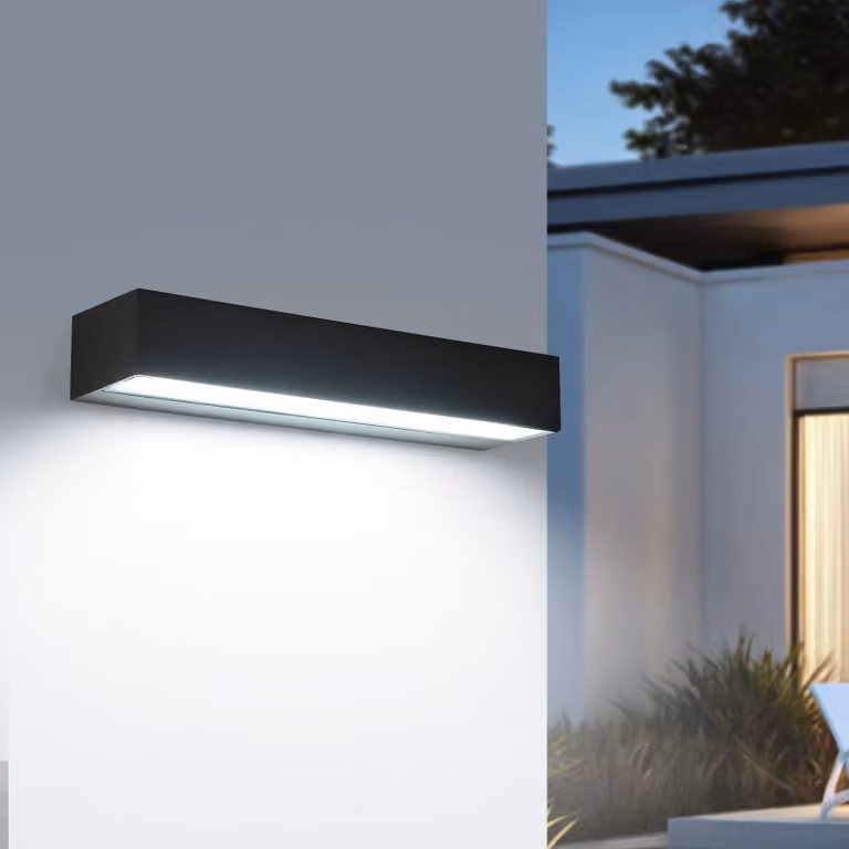 Lampada da parete esterna a LED, 16W, grado di protezione IP65, colore nero, temperatura di colore 6500K (bianco freddo), dimensioni 30cm