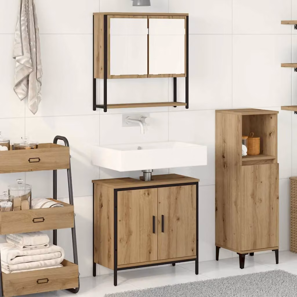 Set di mobili da bagno moderno vidaXL composto da mobile lavabo e armadietto con specchio, colore marrone e nero, L/P/H: 60 x 30 x 60 cm