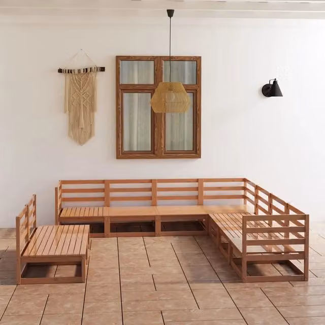 Set Salotto da Giardino 9pz Marrone Ambra Legno Massello Pino 3075857
